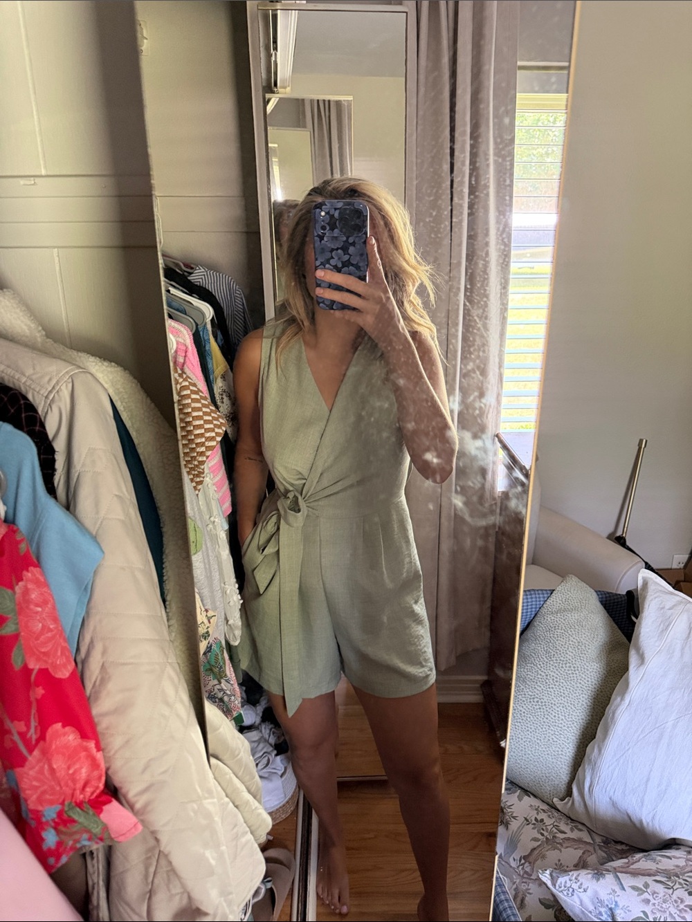 Vici Sage Green Wrap Romper